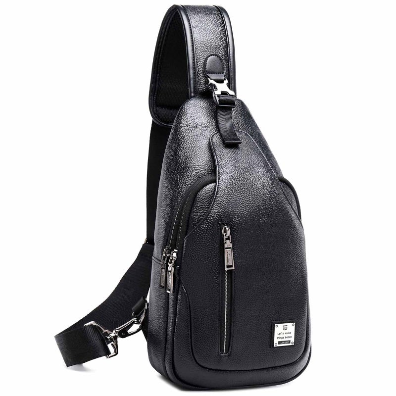 tuowan Small Sling Bag Crossbody Backpack Over the Shoulder Bag for Men Women Travel Outdoors, Lightweight Sling Chest Pack (Large, Pu leather) - Image 1